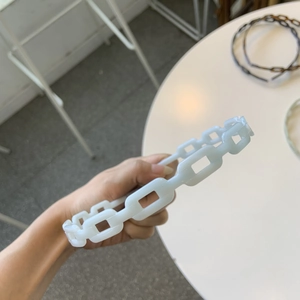 Minimalist white acetate chain headband with geometric link texture for women