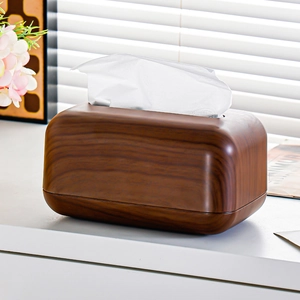 Minimalist walnut wood grain tissue box holder for living room tabletop and hotel decor