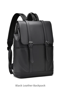 Right side view of black matte waterproof travel backpack with silver metal buckles