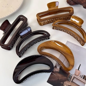 Set of 6 French vintage hollow crescent and rectangle hair claws in tortoiseshell acrylic