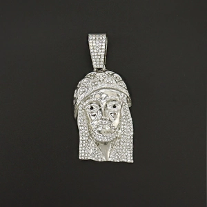 Iced out silver Jesus piece pendant necklace with crystals for men in hip hop style