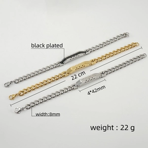 Bracelets d'identification homme en acier inoxydable doré 18K et argent 8mm