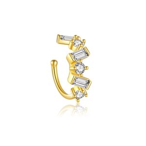 Luxurious S925 sterling silver ear cuff with gold plating and sparkling zircon stones