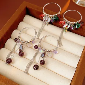 Boucles D'oreilles Gland Cristal Cœur Style Ethnique Avec Tige En Argent Bohème Multicolore Pour Femmes