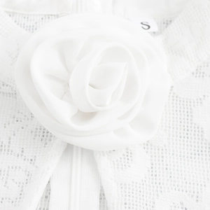 Elegant white lace dress featuring a 3D floral neckline detail and slim fit design
