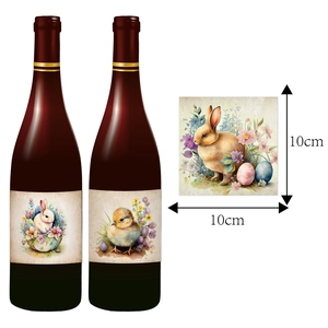 Easter bunny wine bottle labels 10x10cm with hand-drawn rabbit and egg illustrations