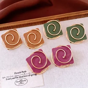 Vintage geometric square earrings in caramel brown, dark green, and burgundy sets
