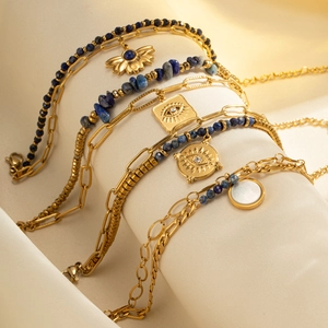 Double Layer Bracelet Stainless Steel Natural Stone Beads Evil Eye Sun Pendant Bohemian Vintage Jewelry For Women