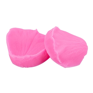 Pink silicone rose petal molds set for fondant cake decorating on white background