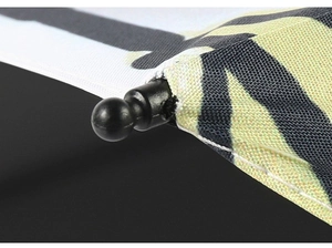 Detailed macro view showing camouflage fabric texture and sturdy umbrella rib connection