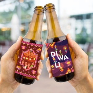 Diwali party glass bottle stickers with festive Hindu holiday designs and Diwa Li lettering