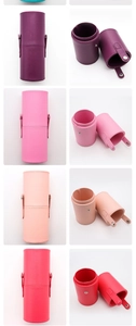 Detailansicht der farbenfrohen Make-up-Pinseltaschen aus PU-Leder in vier Nuancen