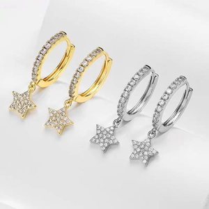 Chic gold and silver star hoop earrings with micro-pave cubic zirconia crystals
