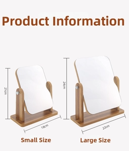 Rotating wood tabletop makeup mirrors in small and large sizes with adjustable angles