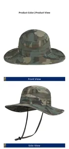 Détail du chapeau de soleil camouflage à large bord avec maille et mentonnière ajustable