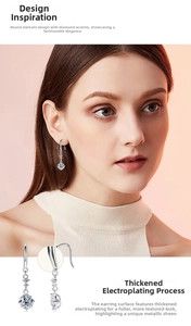Detail of S925 sterling silver dangling hook earrings with sparkling moissanite stones