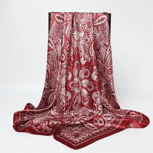 Femme Foulard En Satin Imprimé Paisley Bohême Rétro Grand Carré Doux Soyeux Écharpe Châle Accessoires De Mode