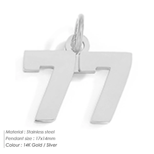 Stainless steel number 77 pendant charm for DIY jewelry, size 17x14mm in silver and gold