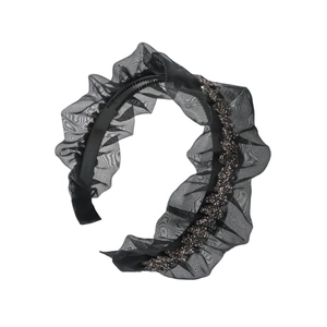 Fashionable black mesh pleated headband with sparkling rhinestones for women hair styling