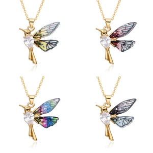 Hummingbird Pendant Necklace Copper Gold Plated Colorful Enamel Sparkling Zircon Animal Bird Jewelry For Women