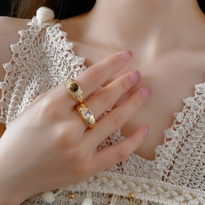 Vintage gold geometric rings with tiger eye stone and cubic zirconia in luxury style