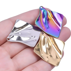 Minimalist wavy square pendant in gold, silver and rainbow stainless steel finish