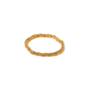18K gold-plated double-band braided chain ring with pleated texture on white background
