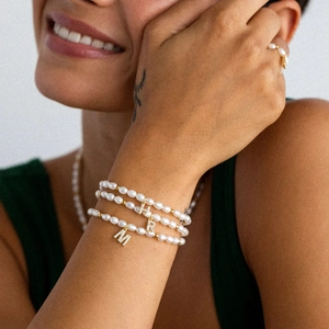 Freshwater Pearl Bracelet 18K Gold Plated Zircon Initial Letter Pendant Adjustable Elegant Jewelry For Women