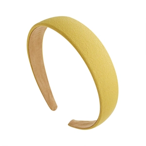 Floral yellow fabric wide headband with textured finish and beige lining for women