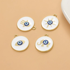 Enamel evil eye charms set with Hamsa hand and elephant patterns for DIY jewelry