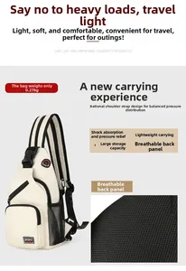 Detail of breathable mesh back panel and shock-absorbing design on the cream chest bag