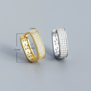 U-shaped S925 silver hoop earrings with pavé micro zircons in gold and silver finish