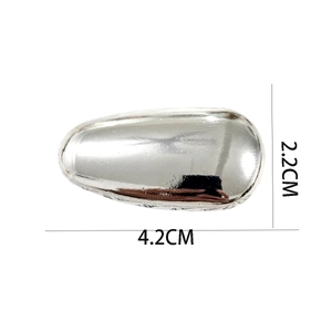 Detail of silver brushed alloy hair clip showing 4.2cm by 2.2cm dimensions and pebble shape