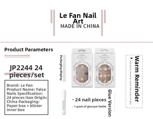 Detail view of Valentine's Day red heart press-on nail kit JP2244 with 24 pcs and glue