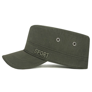 Army green cotton cadet cap with breathable eyelets and SPORT embroidery for outdoors