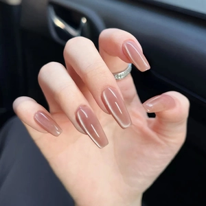 Ongles À Presser Magnétiques Œil De Chat Brun Prune Forme Ballerine Plastique ABS Ongles Artificiels Élégants Pour Femmes