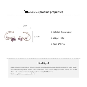 Detailed size specifications for a purple zircon double-layer ear cuff earring