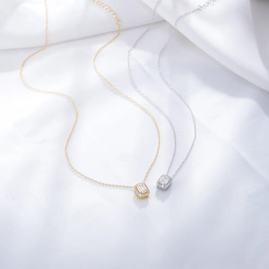 Minimalist sterling silver square zircon pendant necklace in gold and silver finish