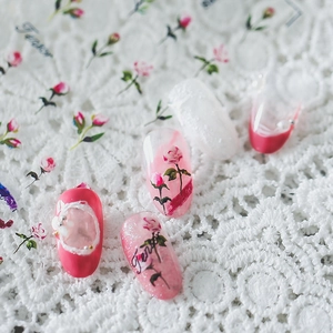Pink Rose Flower Nail Stickers Ultra Thin Adhesive Nail Art Decals Floral Manicure Decoration For Women