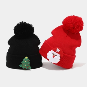 Christmas Knitted Beanie Hat Acrylic Warm Winter Pom Pom Santa Christmas Tree Embroidery For Men Women Holiday
