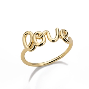 Eleganter goldener Ring mit LOVE-Schriftzug in Schreibschrift für Paare, poliertes Design