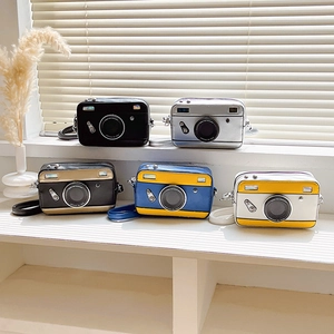 Chic camera-shaped crossbody bag for women in various stylish color-block PU leather designs