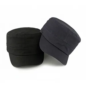 Classic cotton cadet cap for men and women with flat top design and reinforced brim in two colors