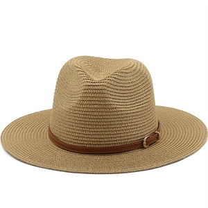 Straw Fedora Hat Sun Protection Beach Summer Outdoor Wide Brim With Leather Belt Buckle Decoration For Men Women
