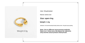 Vue détaillée de la bague en acier inoxydable 316L plaqué or 18K pesant 3,3g
