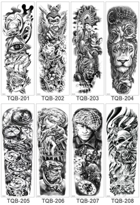 Detailed catalog of black and white full arm waterproof tattoo stickers featuring diverse designs