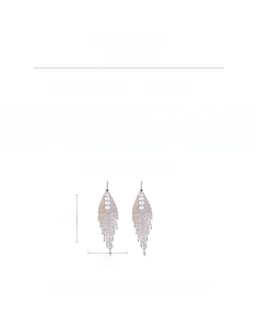 Detailed view of silver-tone tassel earrings with leaf-shaped zircons and dimensions