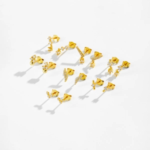 Minimalist S925 sterling silver gold stud earrings set with sparkling zircon stones