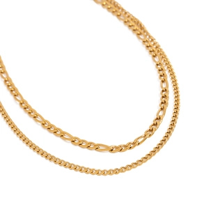Collana a doppio strato in acciaio inossidabile placcato oro 18k con maglia Figaro e Cuba