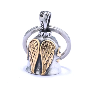 Silver and gold eagle wings bell keychain with USA style and SALI engraving